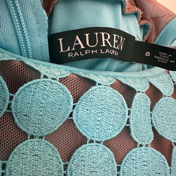 Lauren Ralph Lauren Eyelet Media Dot Lace Sheath Dress in Aqua Blue - Picture 6 of 10
